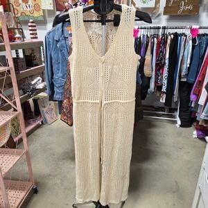 SWNY Cream Crochet Button Front Long Vest Maxi Cardigan Sweater S